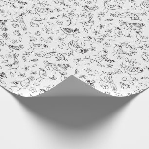 Papel De Presente Colora seus próprios pássaros e flores lunático