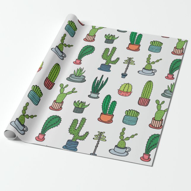 Papel De Presente Coloração da Coleção de Cactos (Desenrolado)