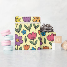 Colorful Cute Spring Flowers - Wrapping Paper Roll