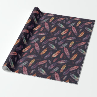Papel De Presente Colorful Feather Pattern on Black Background