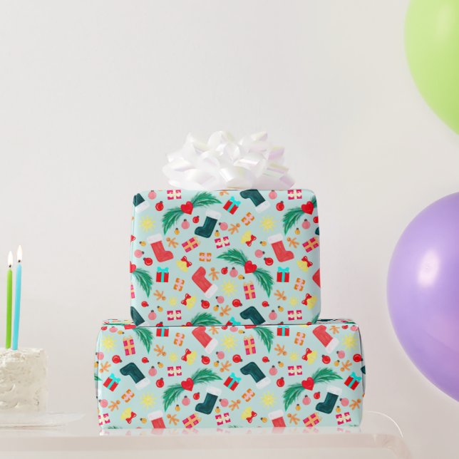 Papel De Presente Colorful Festive Christmas Holiday Pastel Green (Presentes para festas)