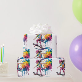 Papel De Presente Colorful Painted Girl Skateboarder Birthday Gift