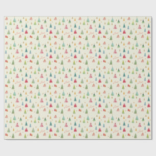 Papel De Presente Colorida Aquarela Árvores de Natal Feriados Wrappi