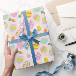 Papel De Presente Colorida Cores d'água Páscoa Ovos e Cenouras Rosa