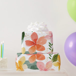 Papel De Presente Colorida Plumeria Havaí Floral Botânica Tropical