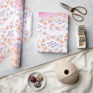 Papel De Presente Colorido de Festas de aniversário de borboletas