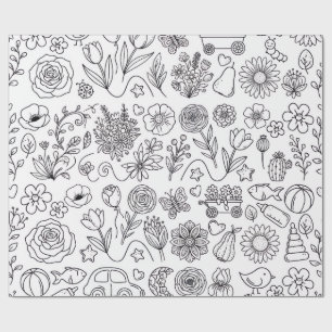 Papel De Presente Colorido Floral Para Colorir Embrulho Infantil Fof