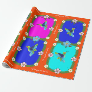 Papel De Presente Colorido Hummingbird. Laranja.