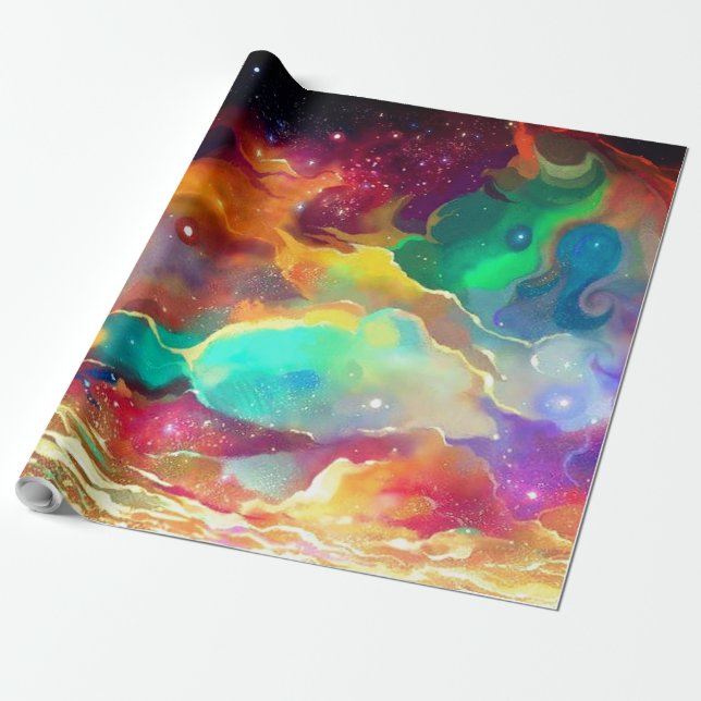 Papel de Presente Colorido Líquido Espaço Galáxia (Desenrolado)