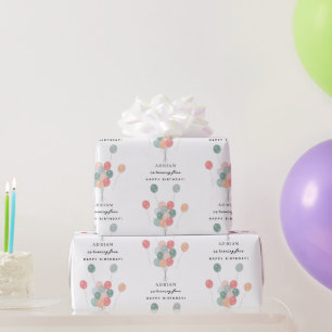 Papel De Presente Colorido Pastel Balões Modernos Nome de Aniversári