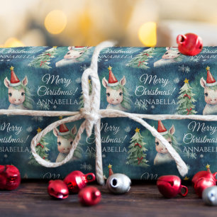 Papel De Presente Colorido Unicórnio de Natal