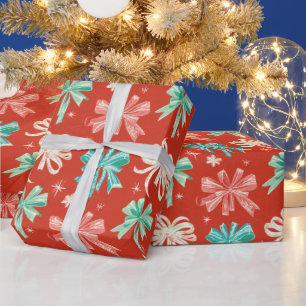 Papel De Presente Colorido Verde, Laços Brancos e Impressão de Floco