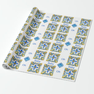 Papel De Presente Colorir Chá de fraldas azul mediterrânico