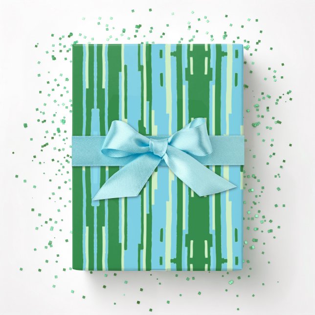 Papel De Presente Colorstack Ikat em Verde e Água (Criador carregado)