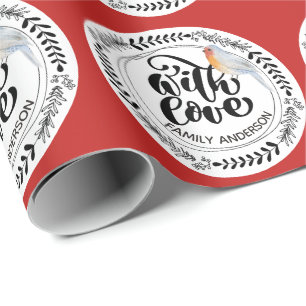 Papel De Presente COM AMOR Festivo Winter Robin Personalizado