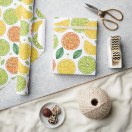 Papel de Presente com Fatias de Citrinos Vibrantes
