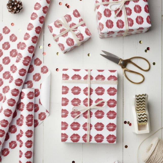 Papel de Presente com Padrão de Lábios Vermelhos F (Criador carregado)