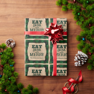 Papel De Presente Coma, Beba e Alegre-se Natal Xadrez Verde