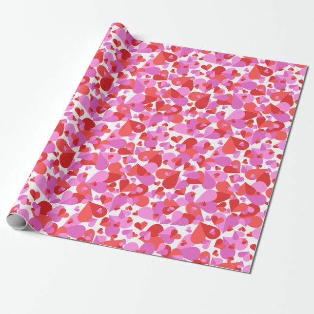Papel De Presente Combinação de Corações de Confetti (Desenrolado)