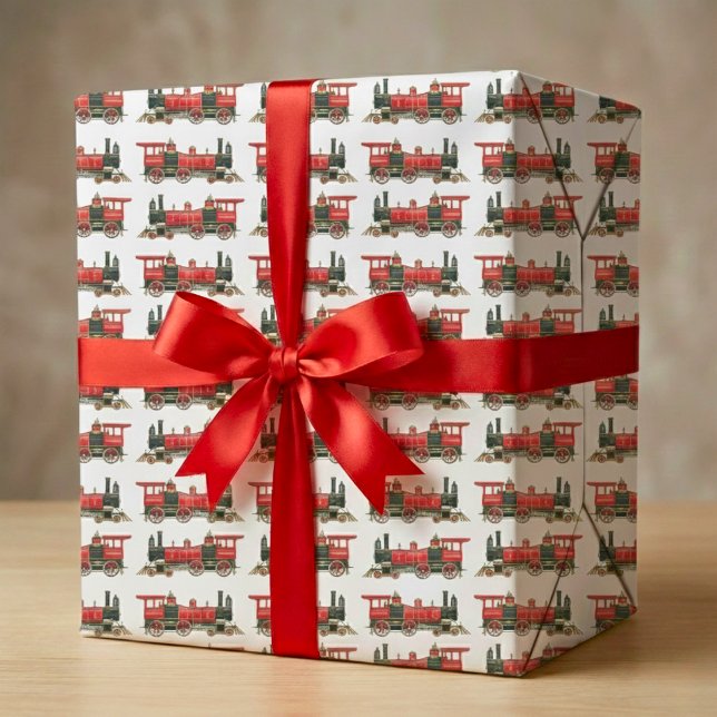 Papel De Presente Comboio Vermelho (Red Train Wrapping Paper)