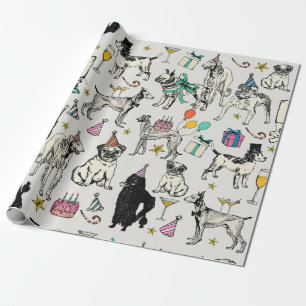 Papel De Presente comemoração da festa de aniversário de cães branco