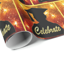 Papel De Presente Comemoração Silhouette De Graduação Sobre Fogos De