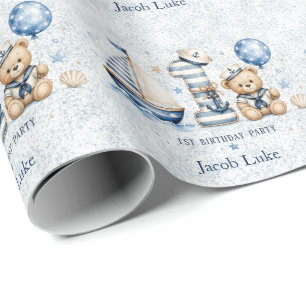 Papel De Presente Comemore um Primeiro Aniversário Náutico