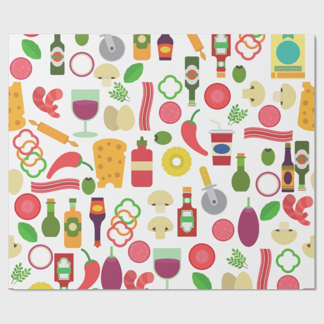 Papel De Presente comida italiana pizzeria ingredientes para pizza (Aberto)