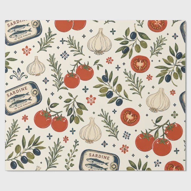 Papel De Presente Comida Italiana, Tomate Alho Mediterrâneo  (Aberto)