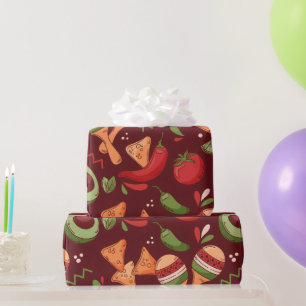 Papel De Presente Comida Mexicana Vermelha e Verde