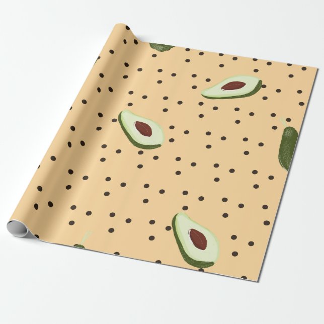 Papel De Presente Comidas saudáveis. Padrão abacado sem costura, aba (Desenrolado)