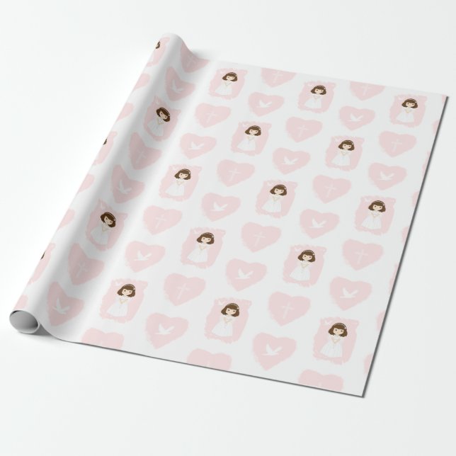 Papel De Presente Communion Dove Brunette Girl (Desenrolado)