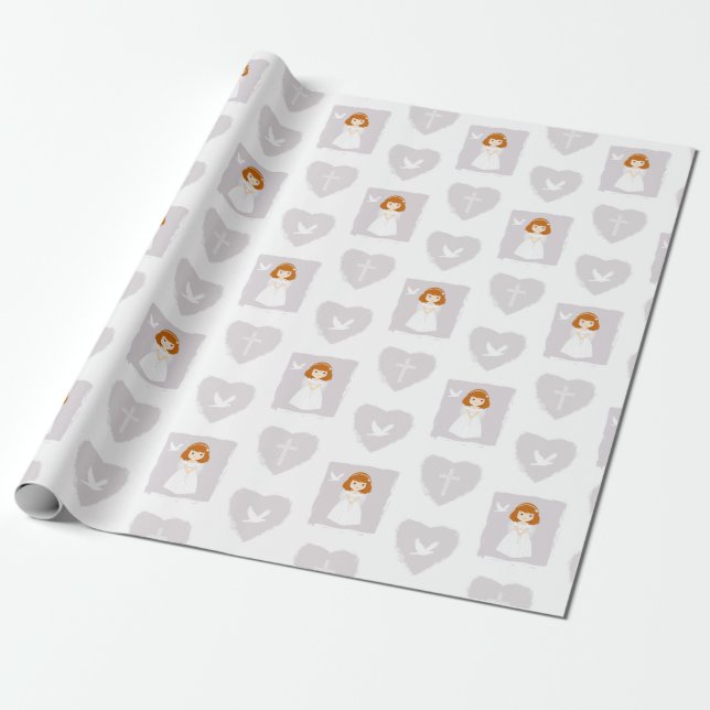 Papel De Presente Communion Dove Redhead Girl (Desenrolado)