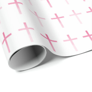 Papel De Presente Communion Pink Cross
