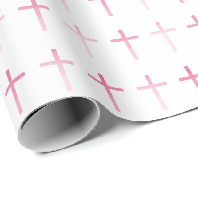 Papel De Presente Communion Pink Cross (Ponta do rolo)