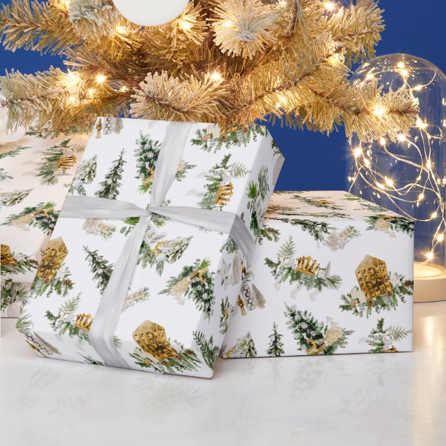 Papel De Presente Composição de Natal Boho em Aquarela Saudação (Feriados)