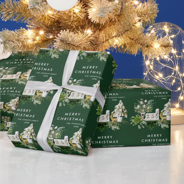 Papel De Presente Composição de Natal com Aquarela Boêmia Feriado (Feriados)