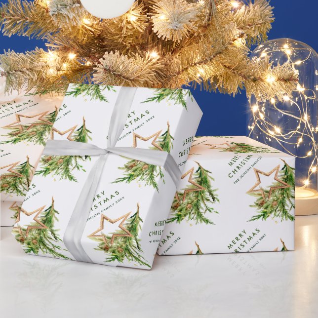 Papel De Presente Composição de Natal com Aquarela Boêmia Feriado (Feriados)