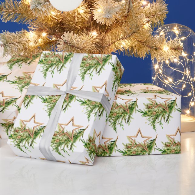 Papel De Presente Composição de Natal com Aquarela Boêmia Feriado (Feriados)