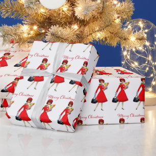 Papel De Presente Compras de Natal da Senhora Vintage de 1950