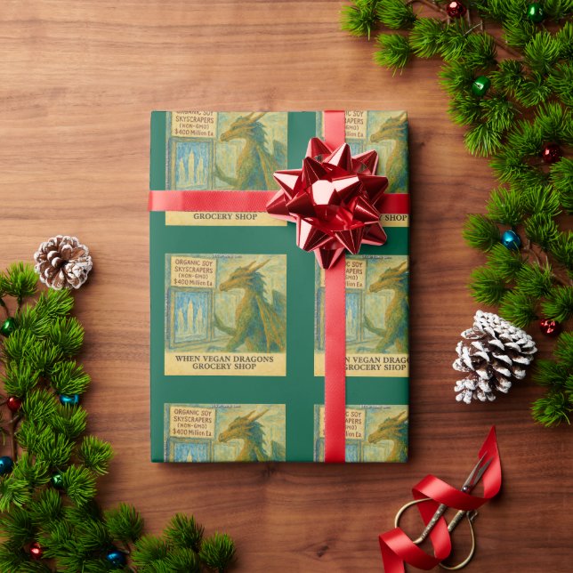Papel De Presente Compras engraçadas de supermercado do dragão vegan (Presente de Natal)