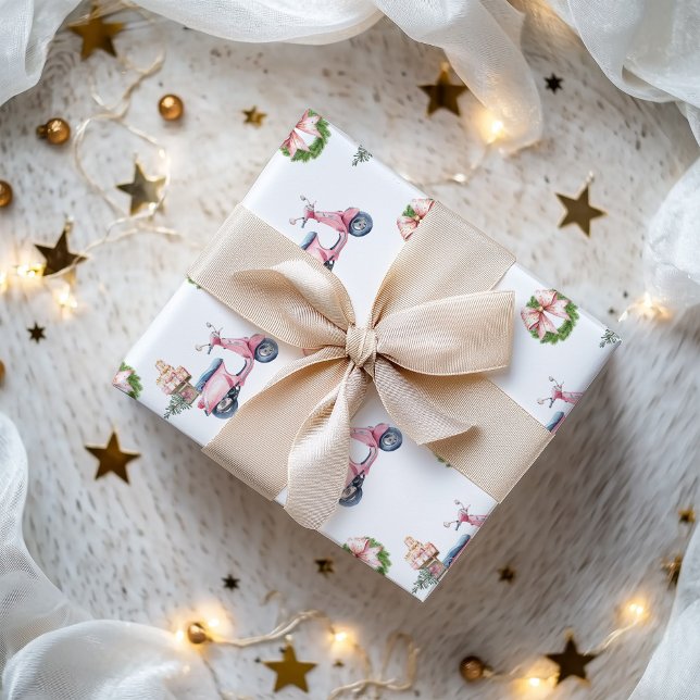 Papel De Presente Compro de Natal do Vespa Rosa (Pink Vespa Christmas Wrapping Paper)