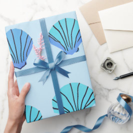 Papel De Presente Concha Marinha Azul