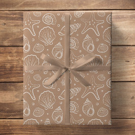 Papel De Presente Concha Marinha Costeira Náutica Boho Praia Neutro 