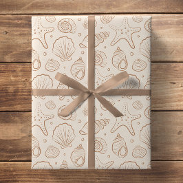 Papel De Presente Concha Marinha Costeira Náutica Boho Praia Neutro 