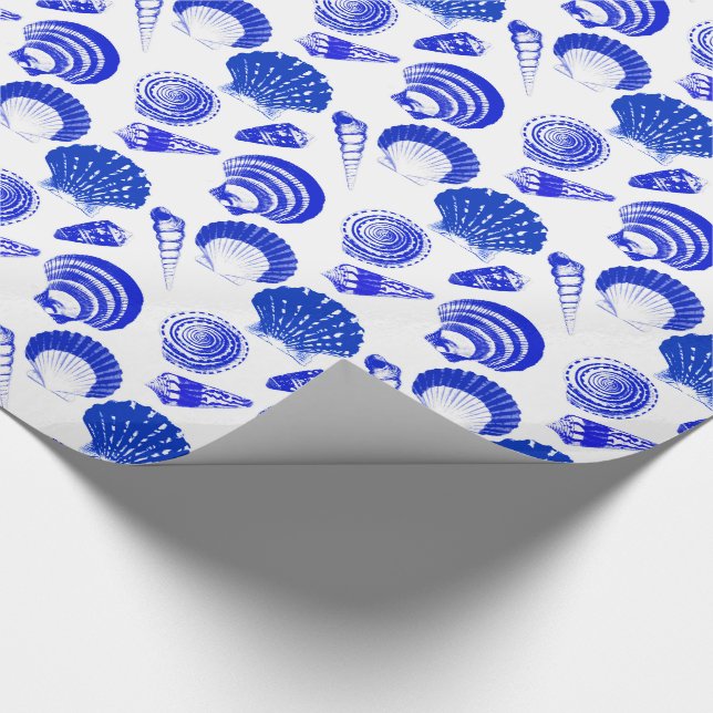 Papel De Presente Conchas - azul de cobalto sobre fundo branco (Ponta)