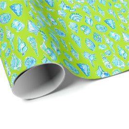 Papel De Presente Conchas costeiras de pré-disquete na orla Verde li