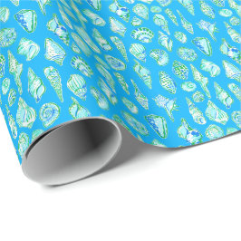 Papel De Presente Conchas costeiras de pré-disquete na praia azul