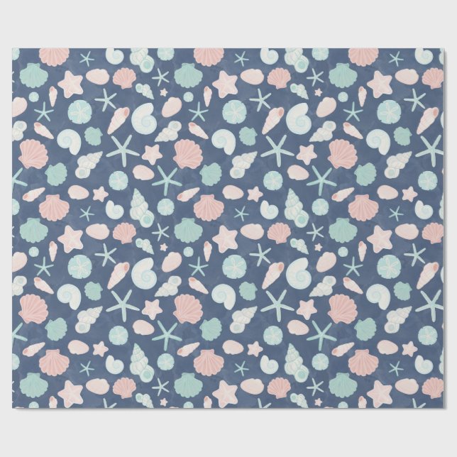 Papel De Presente Conchas Costeiras Praia & Design Oceânico (Aberto)