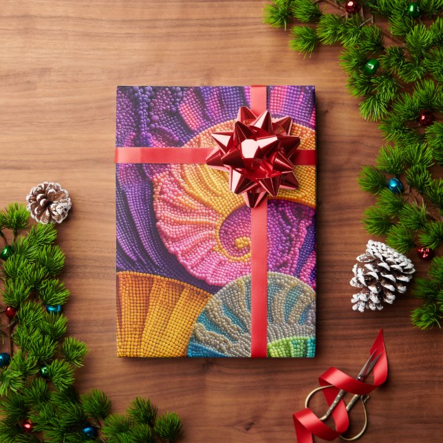 Papel De Presente Conchas Cromáticas: Mosaico Espiral Vibrante (Presente de Natal)